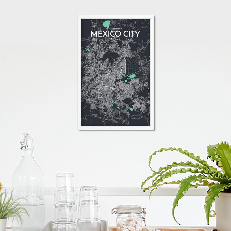 «Mexico City Map», impression, H 17 po x l 11 po, Vert / gris