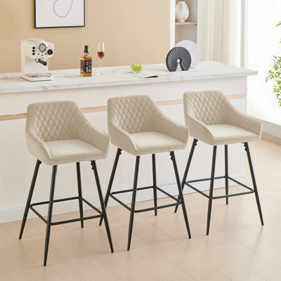 Upholstered Counter Stool with Metal Frame