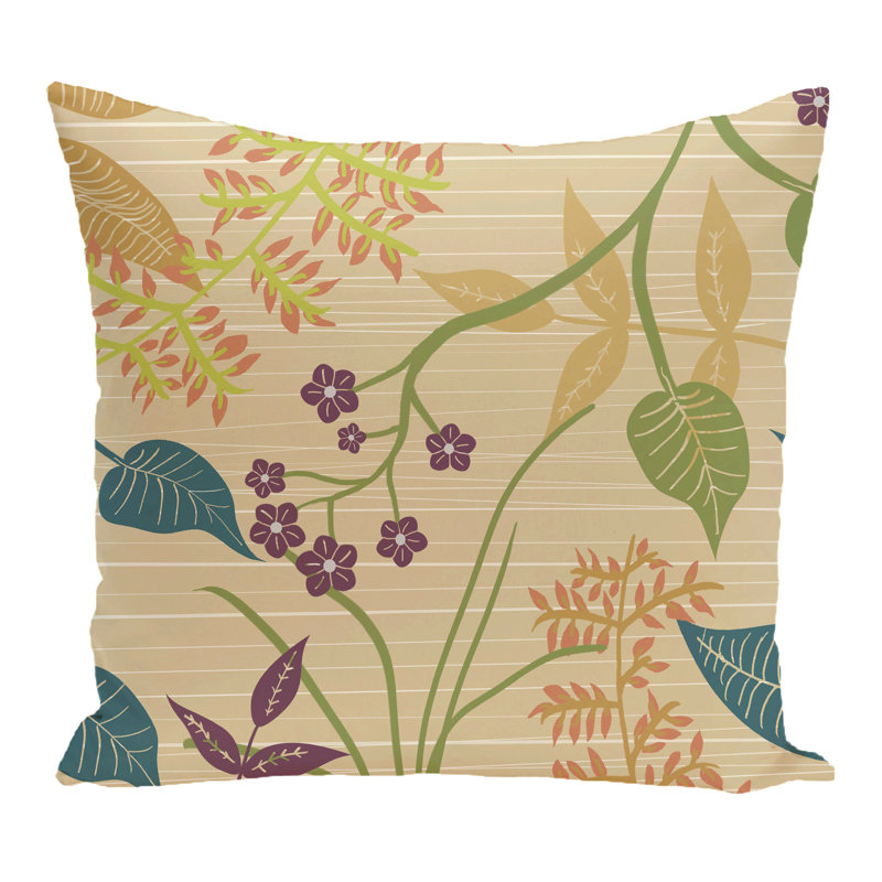 Botanical Blooms Floral Reversible Throw Pillow, 18" H x 18" W, Gold