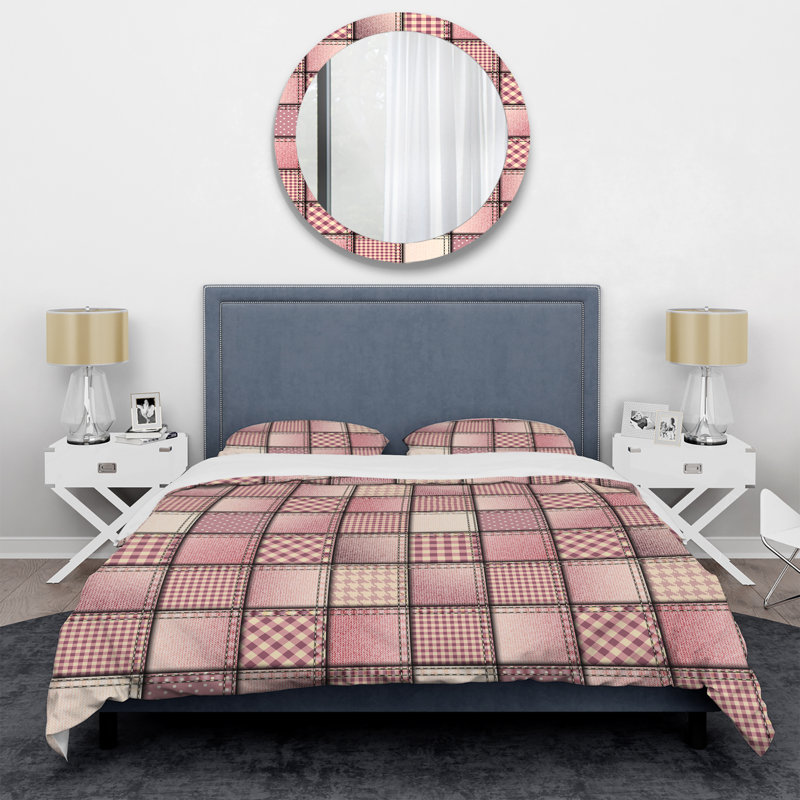 Pink Denim Patchwork - Ensemble de housse de couette à motif, Housse de couette simple + 1 taie décorative stan