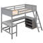 Lit mezzanine simple avec bureau et tablettes - gris, optimisation de l'espace pour les petits espaces, structure en bois, rangement idéal pour travailler et dormir, espace de travail gris