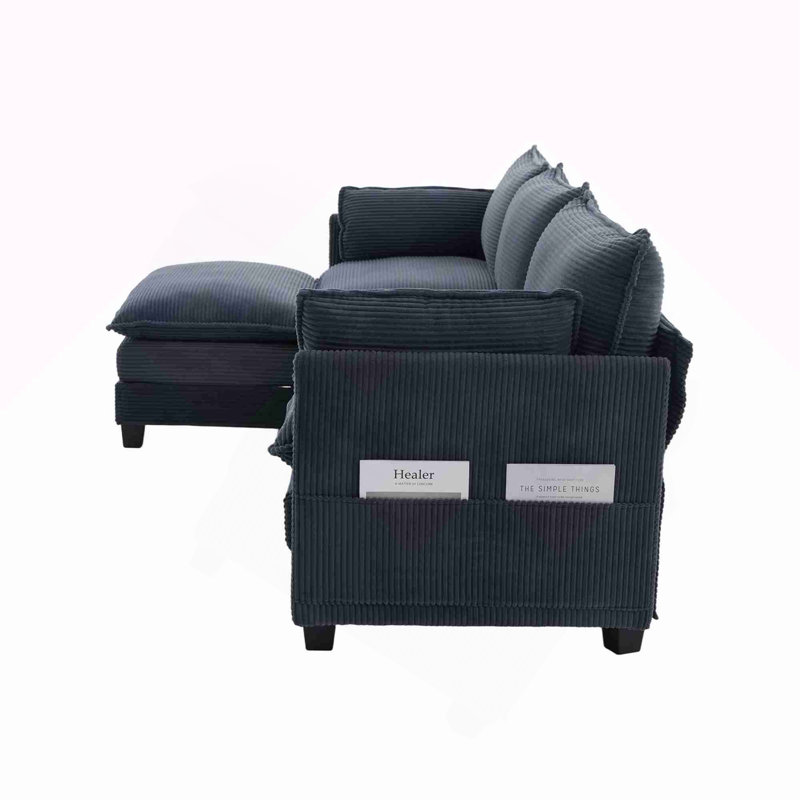 Canapé modulaire surdimensionné surdimensionné avec repose-pieds mobile, ensemble de canapés en velours côtelé moderne de 102 pouces à 4 places, canapé convertible en forme de L pour le salon et le bureau