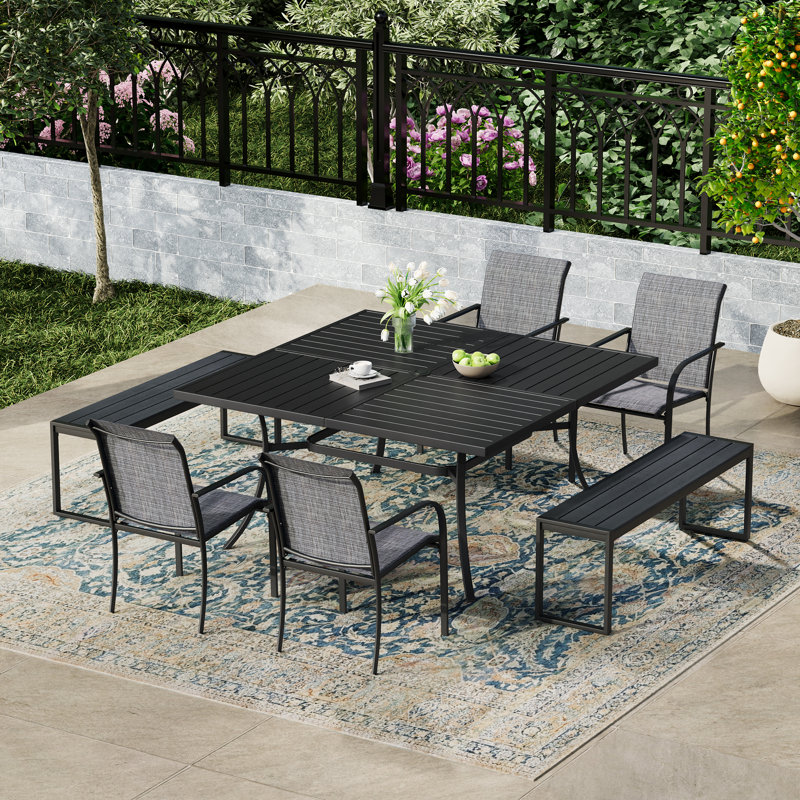 Ensemble repas carré 59,1 "avec banc, Noir, noir, noir, noir, Gris
