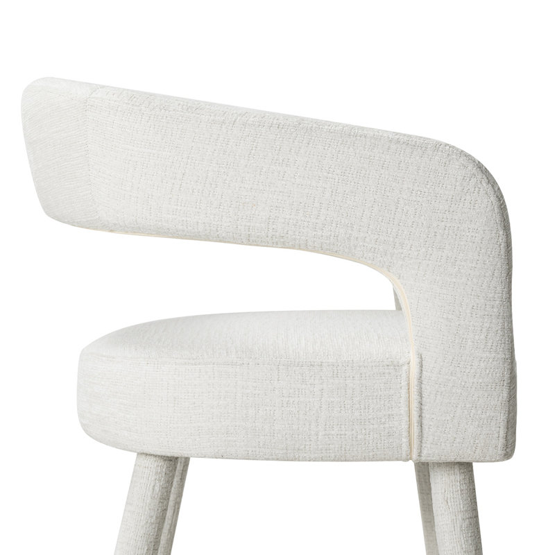 Tabouret de bar 24 po à hauteur de comptoir avec dossier en tonneau ouvert et repose-pieds doré, Offwhite