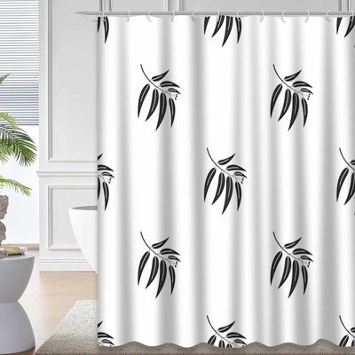 Eucalyptus Black Abstract Australian Branch Shower Curtain with 12 Hooks