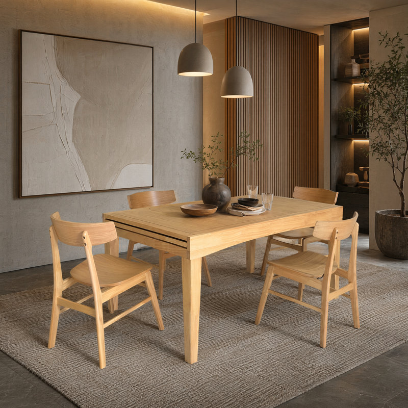  Ensemble de salle à manger à rallonge scandinave 5 pièces Klingbeil Everett, Oak, 5 Pieces: Table, 4 Chairs, Oak