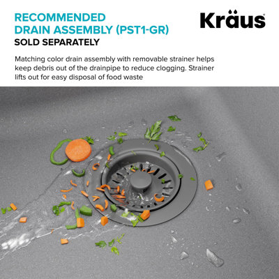 Évier de cuisine en granit à double montage KRAUS avec options d'installation encastrée et sous-comptoir
