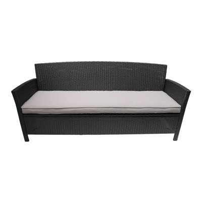 Sony Sofa, 3 Seater Outdoor Rattan Wicker, Iron, Gray Fabric, 73 Inch