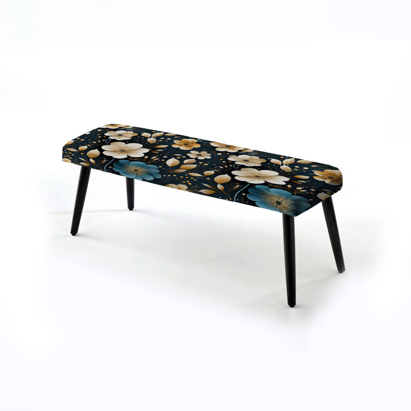 Motif floral beige avec élégance côtière - Banc rembourré floral noir