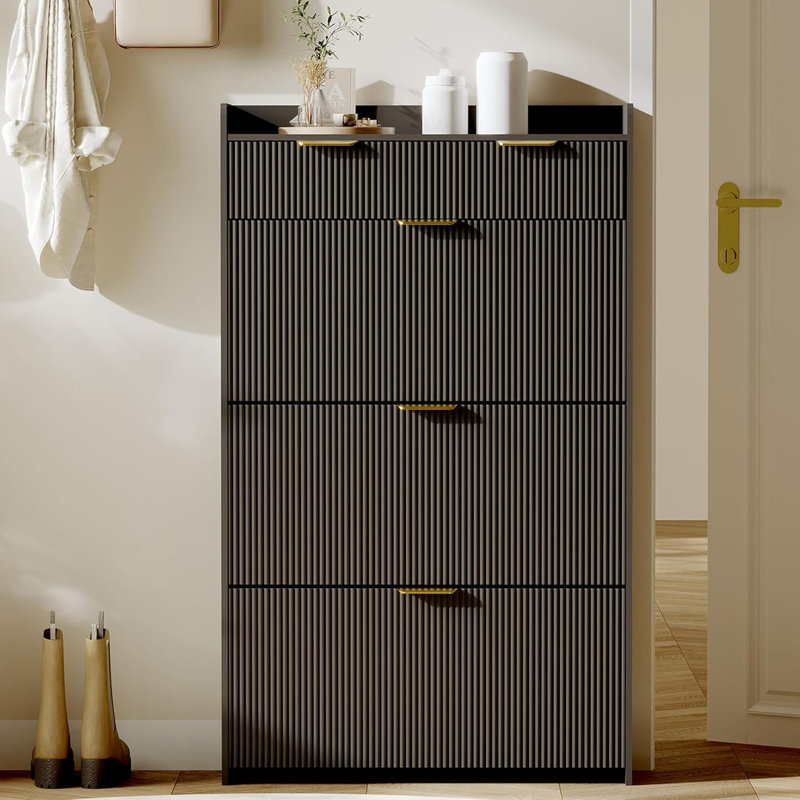 Armoire à chaussures cachée avec 3 tiroirs rabattables, armoire de rangement étroite étroite pour chaussures, 2 tiroirs