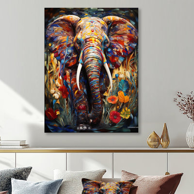 Colorful Elephant With Blooming Flowers - Elephant Animal Wall Art Print