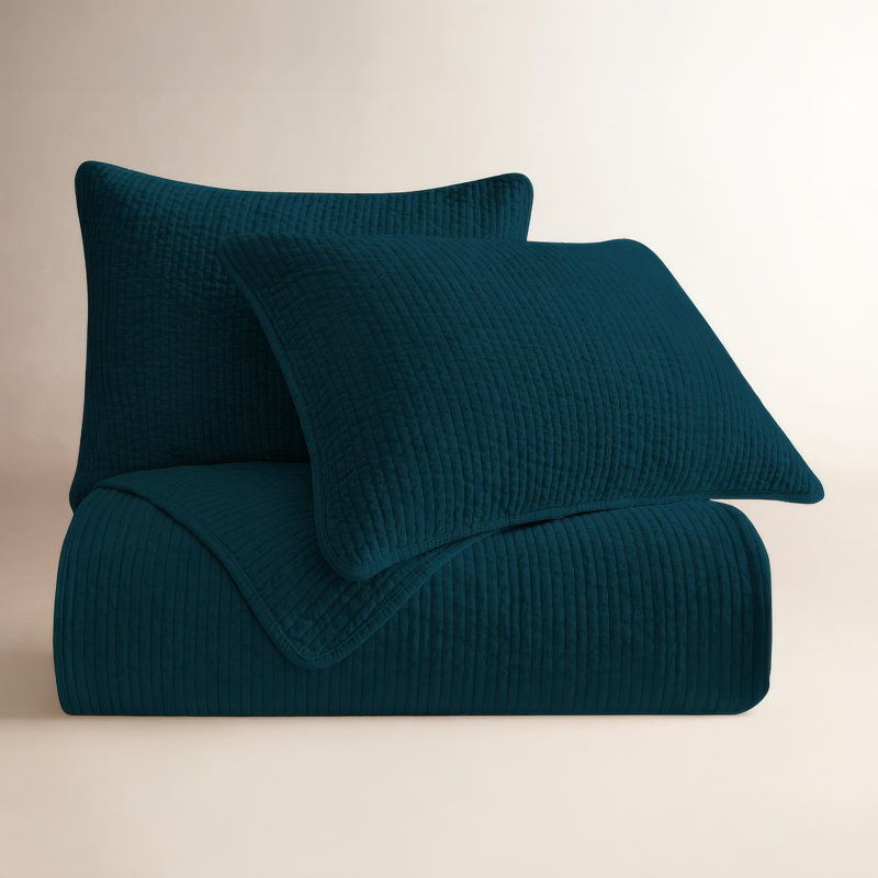 Ensemble de courtepointe rustique en velours de coton Stonewashed, Courtepointe pour lit double/grand et 2 taies déc