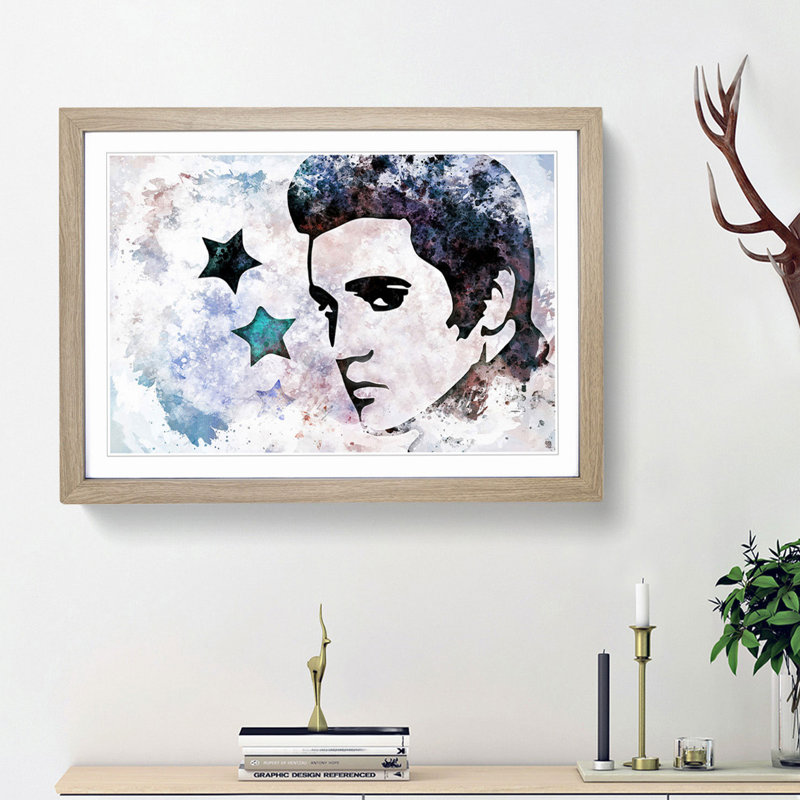 Elvis Presley Stars in Abstract - Picture Frame Painting Print, Oak Framed, 48cm H x 65cm W x 2cm D
