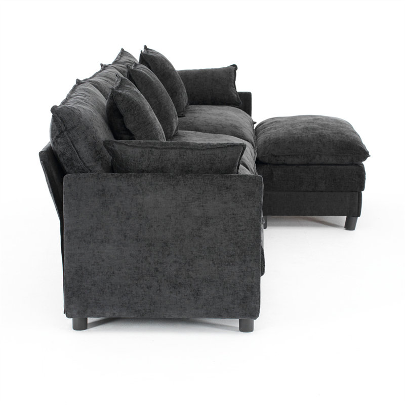 108" L-Shaped Sectional, Black Chenille