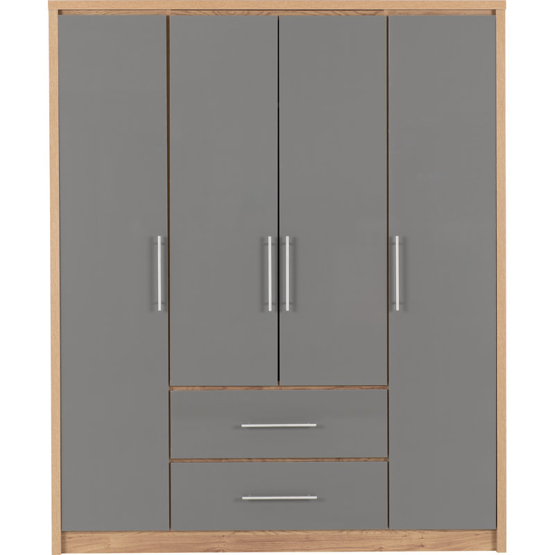 Louisa 4 Door Wardrobe, Grey Gloss