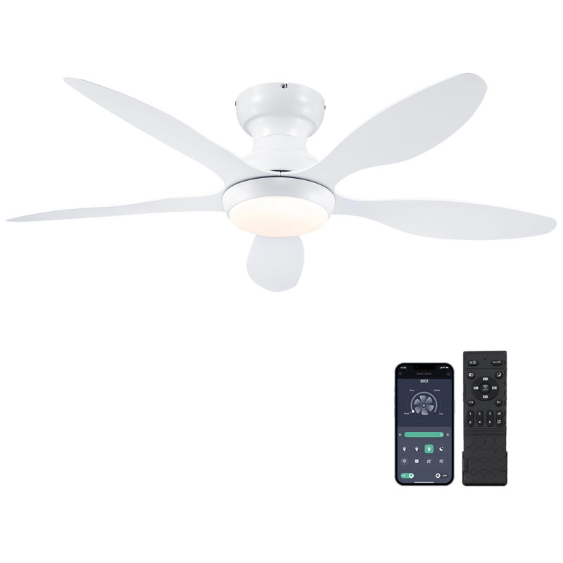46" 5 Blade Modern Ceiling Fans With Lights And Remote/app Control, White