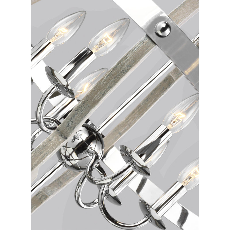 Lustre géométrique de style lanterne à 4 lumières Freemont, Pin délavé, Non inclus