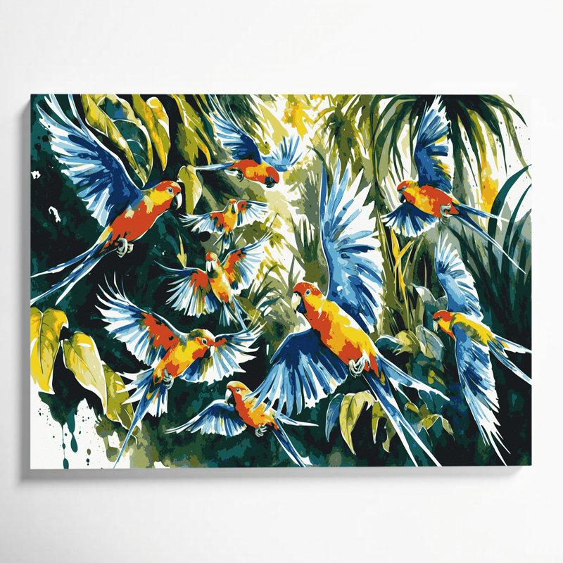 Birds Rainbow Lorikeet Blue Canvas Wall Art, 11" H x 14" W