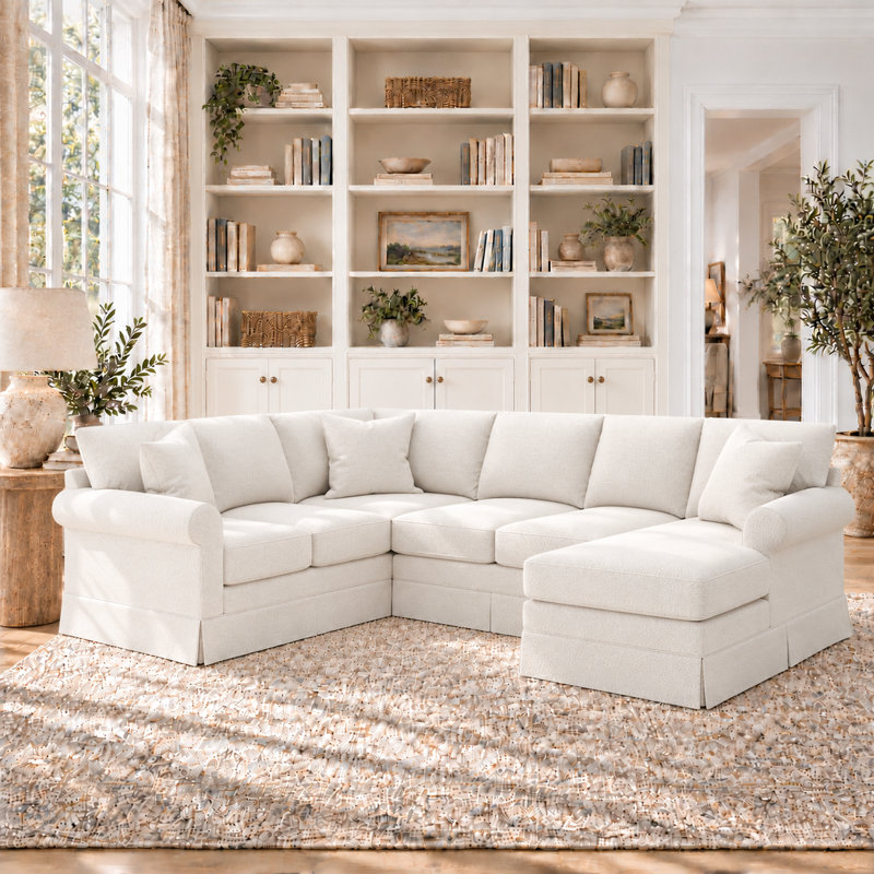 Canapé et chaise en U Friedman, Blanc sergé décoloré classique, Orienté vers la gauche