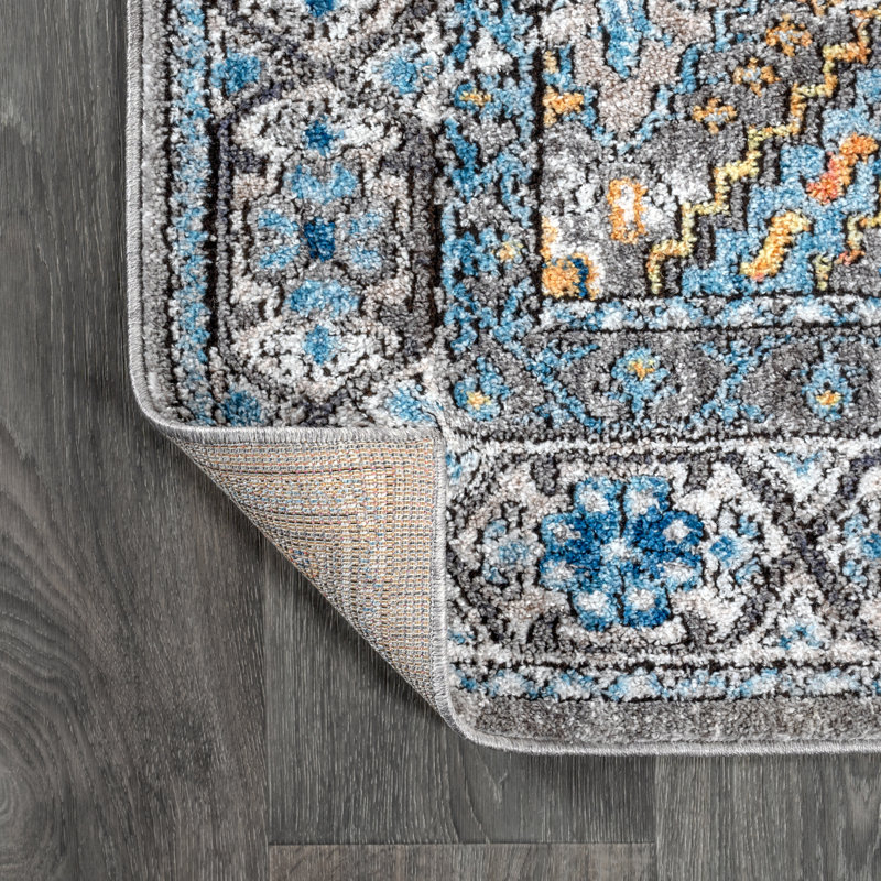 Nola Geometric Vintage Medallion Gray/Mustard/Turquoise Rug, Rectangle 4' x 6'
