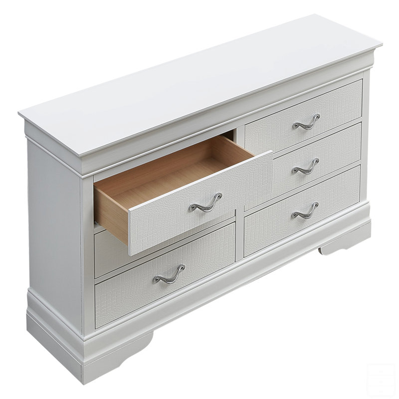 57'' W 6 - Drawer Dresser, Pearl White