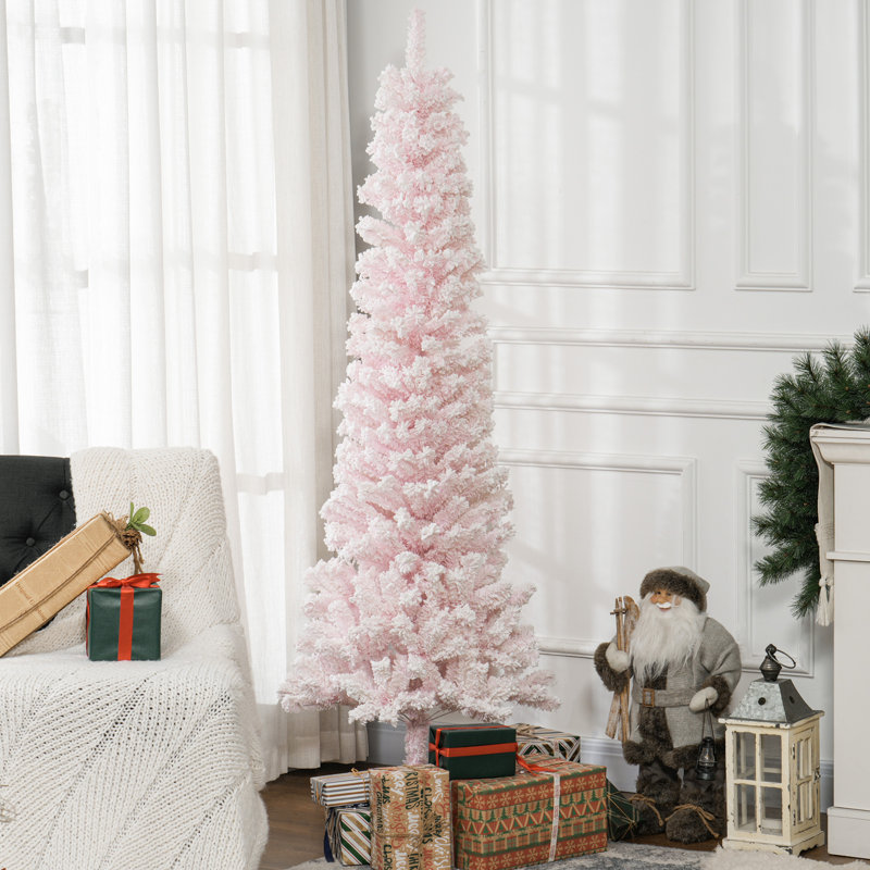 Snow Flocked Pencil Christmas Tree Slim Artificial Christmas Tree, 6