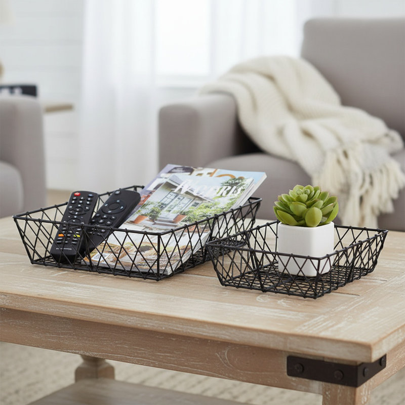 2-Pack Rectangular Iron Trays, Black Metal Serving Or Decorative Display Trays, Dining Table Or Fireplace Mantel Decor