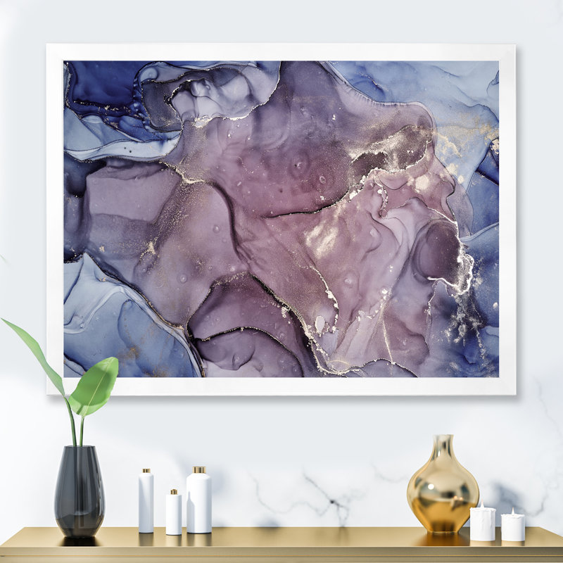 Gris et mauve, encre de marbre, impression sur toile murale moderne, H 16 po x l 32 po x P 1 po, Cadre photo blanc