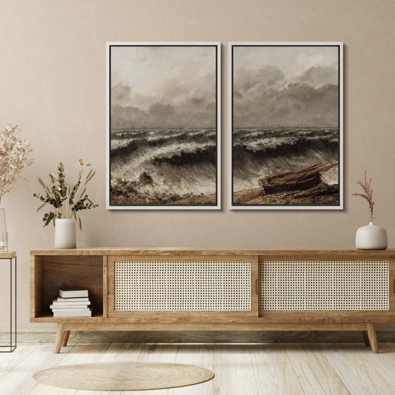 Coastal Beach Tempest Tides Stormy Beachscape 2 - Pièces sur, Blanc, H 36 po x l 48 po