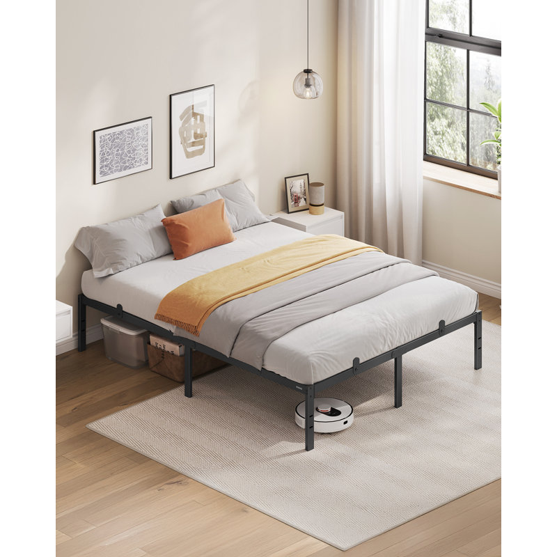 Metal Bed Frame, 190 Cm, Under-Bed Space, Modern Style, For Guest Room, Easy Assembly, Ink Black, Double (4'6)