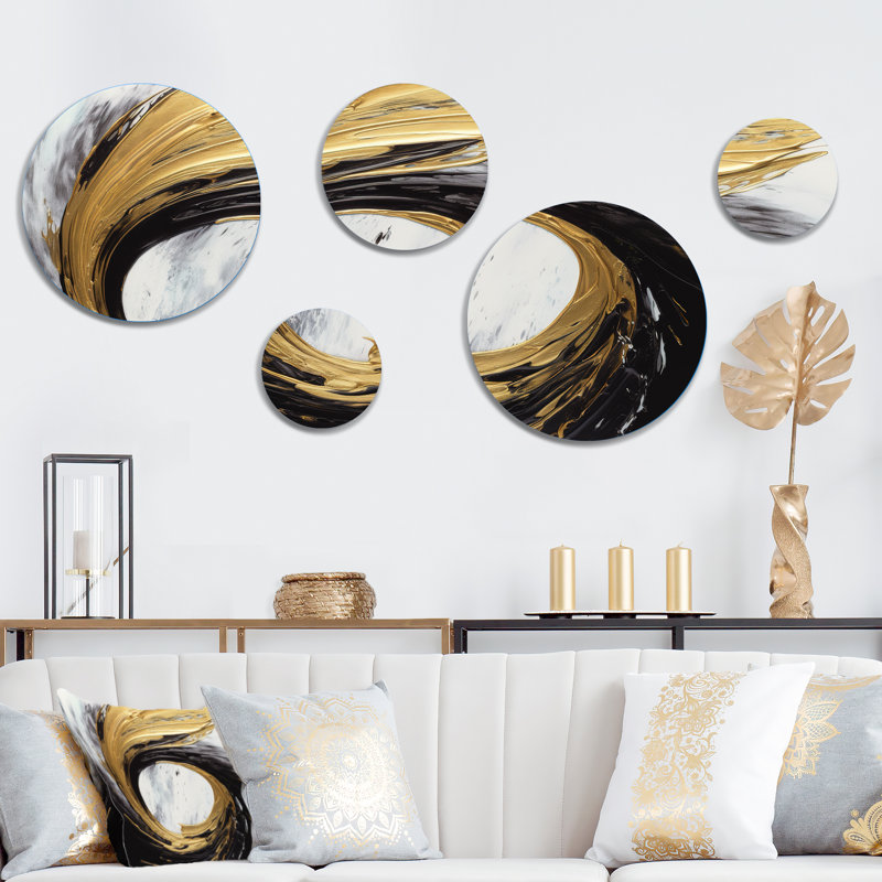 Ensemble de 5 décorations murales Golden Wave Reflections IV
