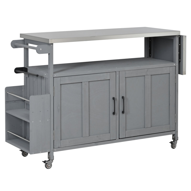 Chariot de barbecue mobile avec abattant pliable, Gris