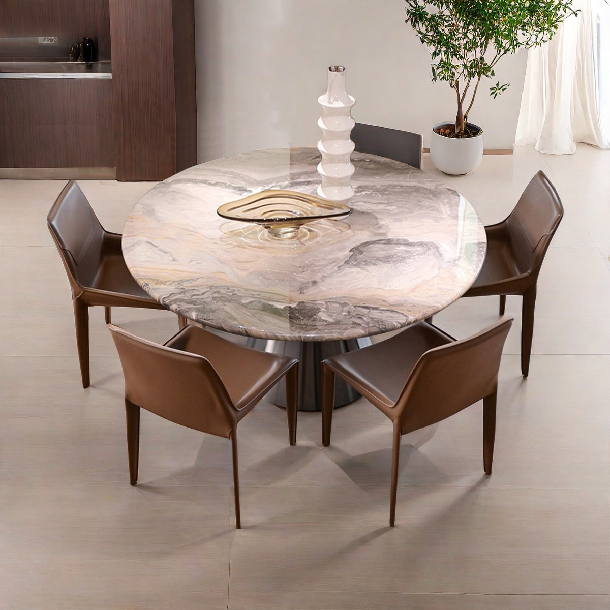 ALLNICEDT Modern Round Marble Dining Table Set | Wayfair