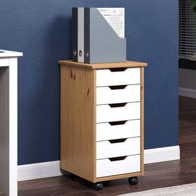 Solid Wood Roll Cart & Storage Chest 6 Drawer Natural Honey & White