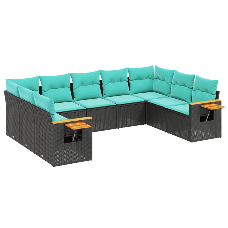  Ensemble de canapé de patio 9 pièces avec coussins en rotin de polyester noir