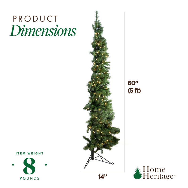 Home Heritage Pine 5 Foot Artificial Half Christmas Tree Prelit with 100 Lights