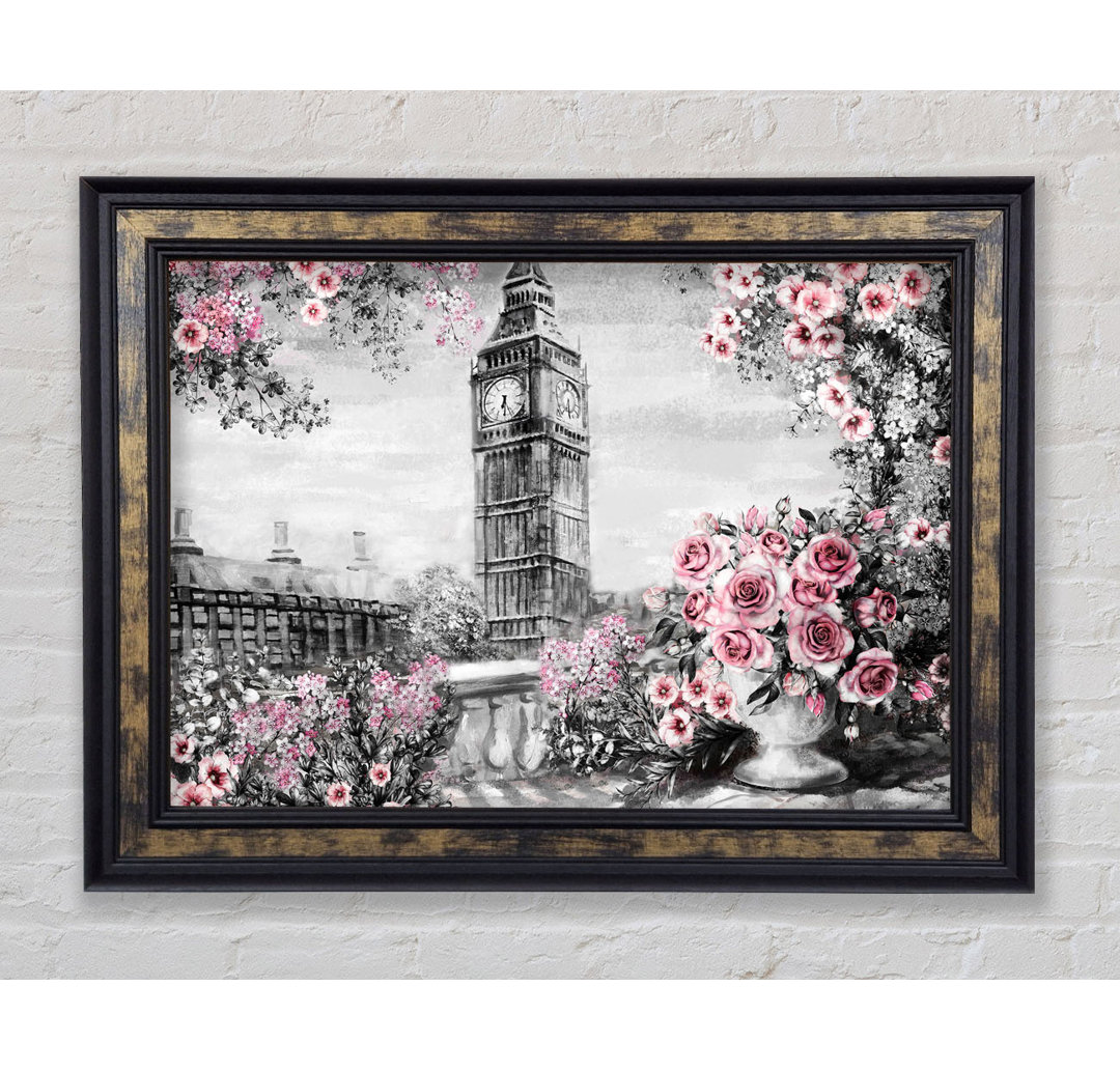 Big Ben Pink Roses - Einzelner Bilderrahmen Kunstdrucke