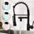 Black Led Kitchen Sink Faucet With Pull-Down - Single Handle, Ceramic Filler, Modern Style Commercial Pull Down Spray Head, Black, Lever, Precision Crafted-897756294