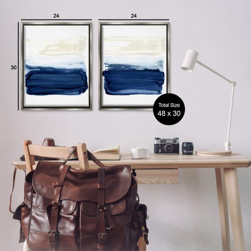 Ensemble de 2 toiles flottantes encadrées Coastal Brushstrokes Beach par Victoria Barnes, Cadre flottant gris lustré