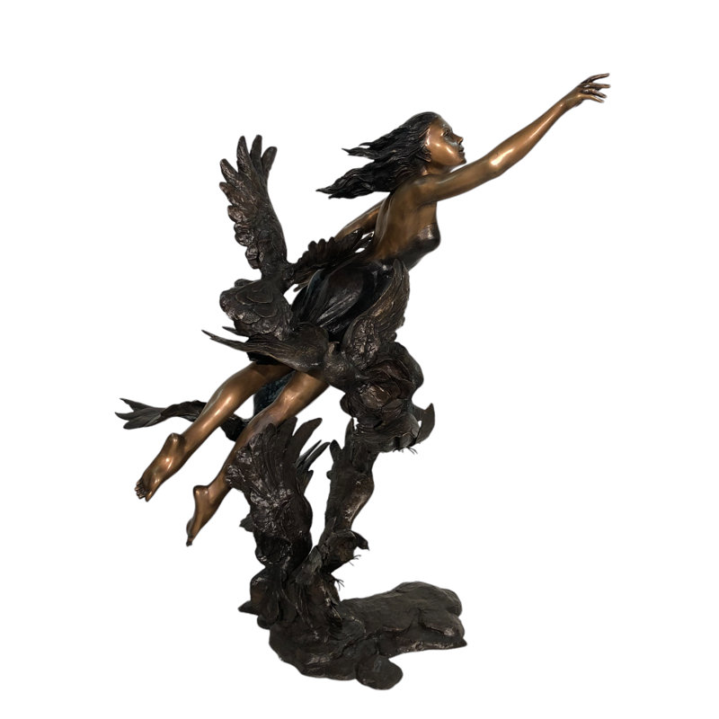 Bronze Lady in Clouds with Birds Garden Sculpture