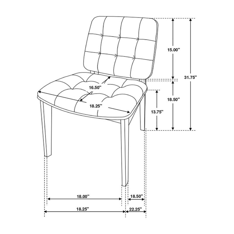 Ensemble de 2 chaises de salle à manger rembourrées en similicuir capitonné noir, noyer