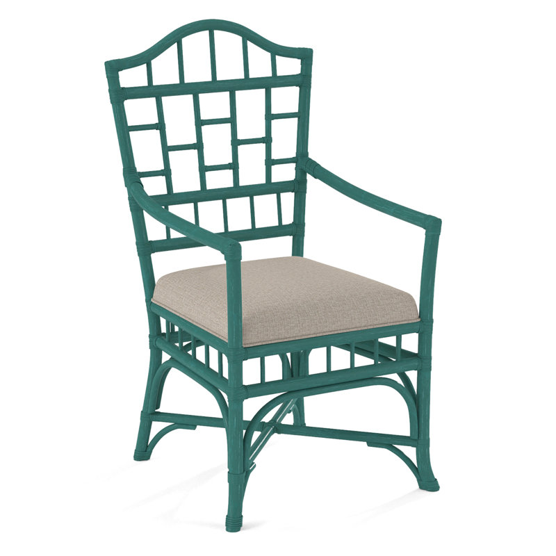 Chippendale Upholstered Arm Chair, Beige Performance Fabric; 0851-73, Antique Frost White