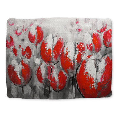 White Botanical Braided Placemat - Abstract Red Tulips Decor