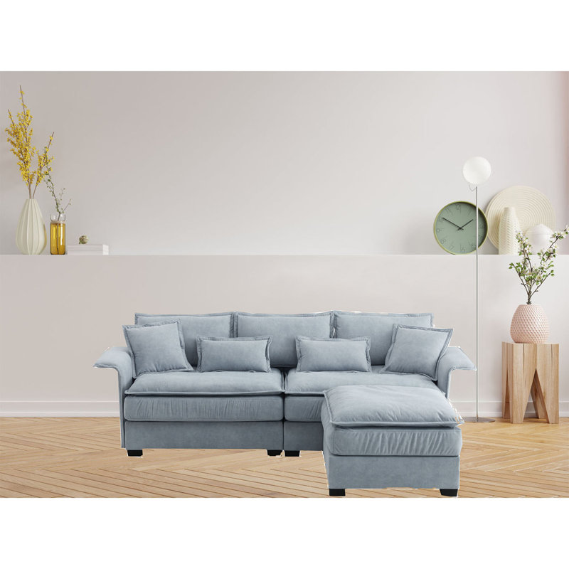 Javaya Upholstered L-Shaped Sectional, Blue Fabric