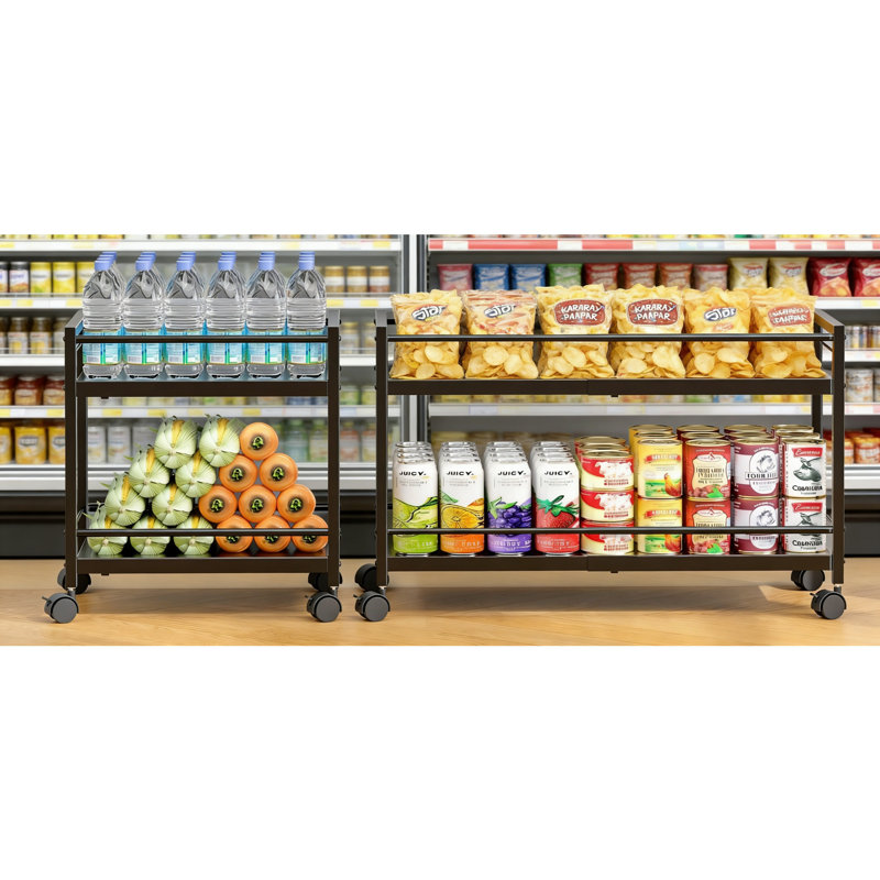 2-Tier Expandable Rolling Pantry Cart With Wheels, Black