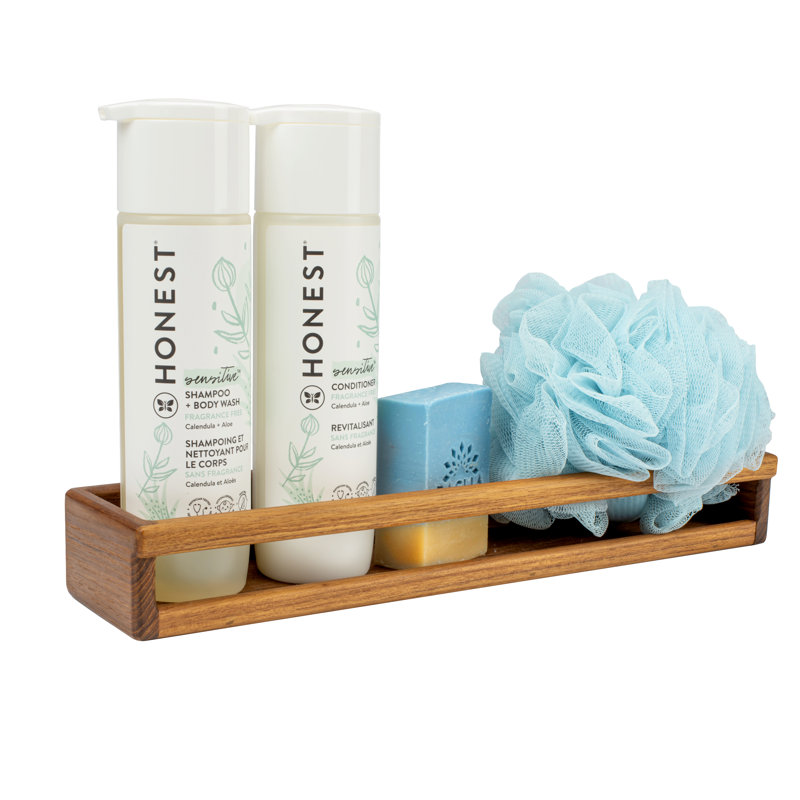 Teak Wall Mount Shower Caddy with Natural Finish