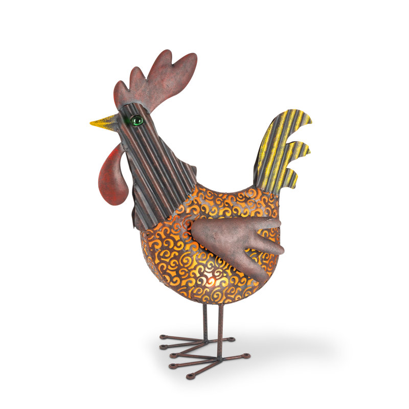 19 in H Solar Lighted Metal Rooster