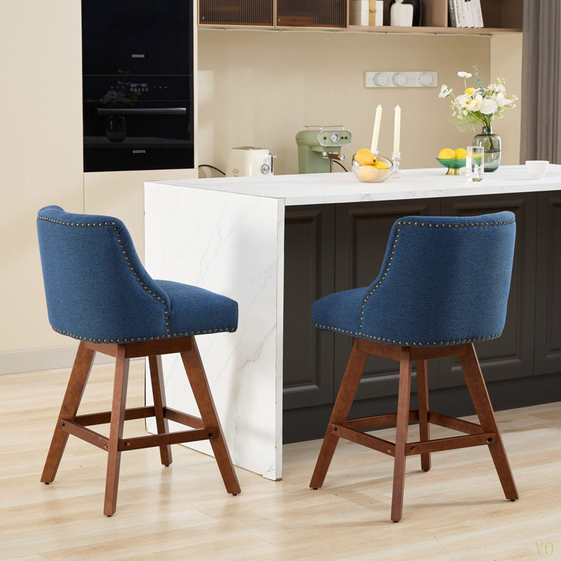 Ensemble de 2 tabourets pivotants à hauteur de comptoir, tabouret de bar rembourré de 26 po de hauteur, Bleu