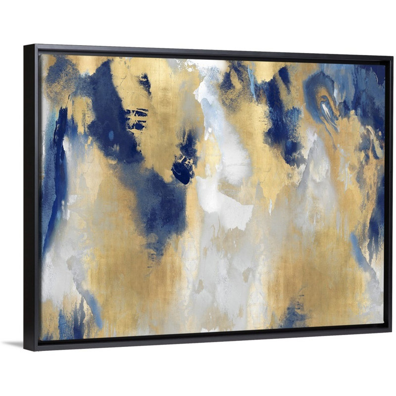 Reproduction d’art sur toile abstraite « taches d’or » par David Moore, Cadre noir, H 32 po x l 42 po x P 1,75 po