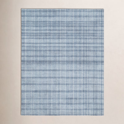 Sanura Blue Hand-Tufted Plaid Wool Rug